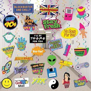 32 Piece 90s Party Hanging Swirls Decorations, Throwback 1990s Themed Party